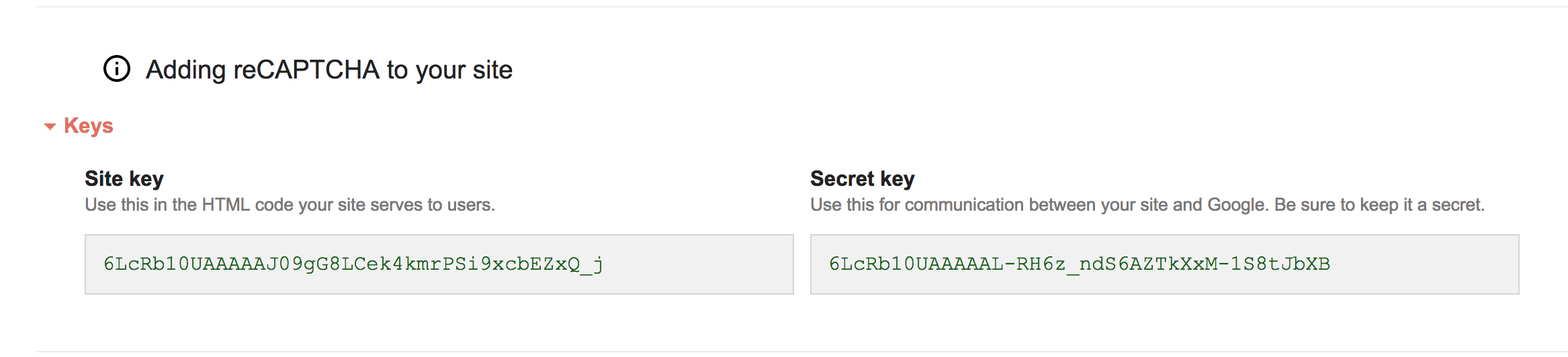 Site Key and Secret Key
